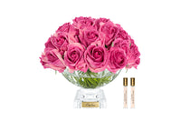 Cote Noire Luxury Centrepiece 37 Rose Bud Bouquet - Magenta & Gold Badge