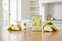 NEW Cote Noire Soy 185g Candle - White Vessel with Gold Badge -  Summer Pear - CWG18514