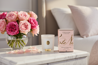 NEW Cote Noire Soy 185g Candle - White Vessel with Gold Badge - Charente Rose - CWG18554