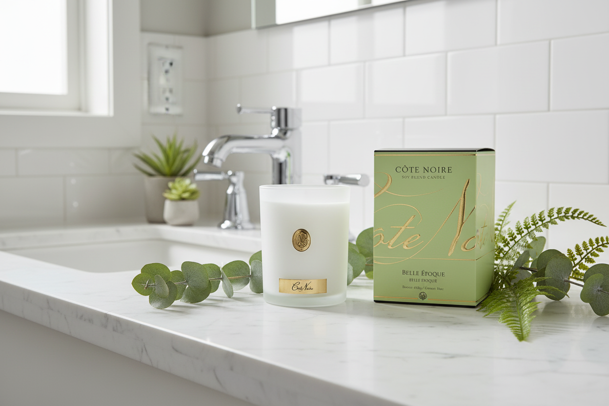 NEW - Cote Noire Soy Candle 450g - White Vessel with Gold Badge - Belle Epoque - CWG45040