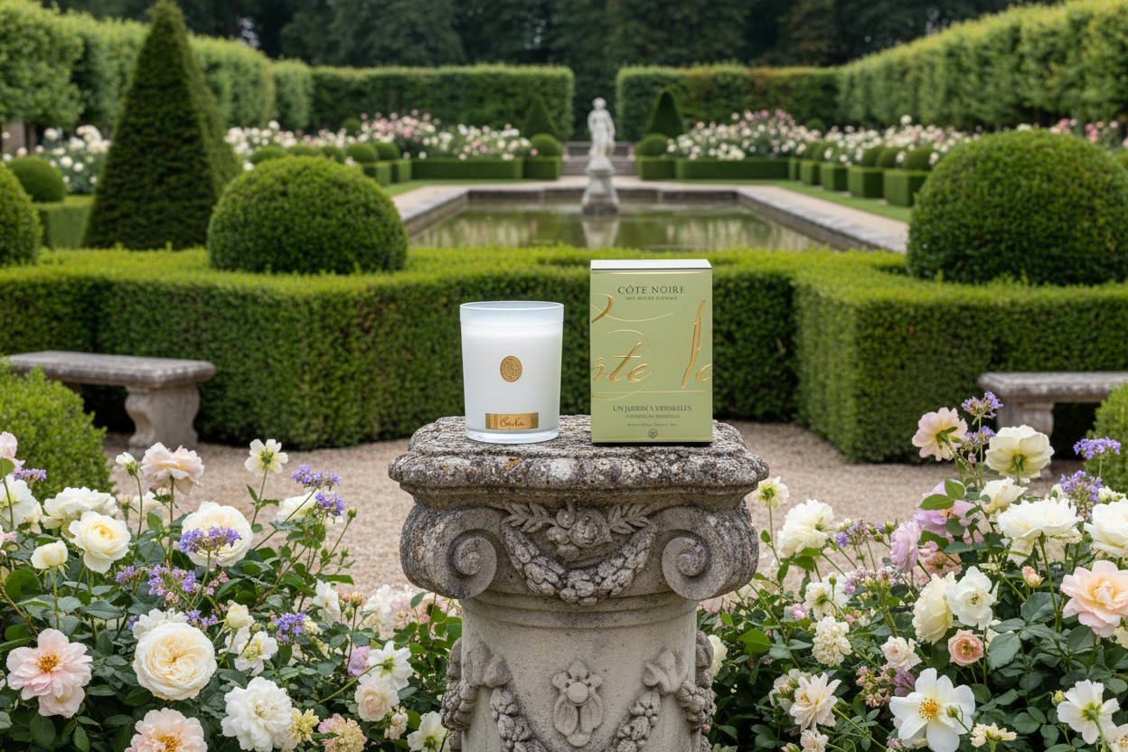 NEW - Cote Noire Soy Candle 450g - White Vessel with Gold Badge - A Garden in Versailles - CWG45041