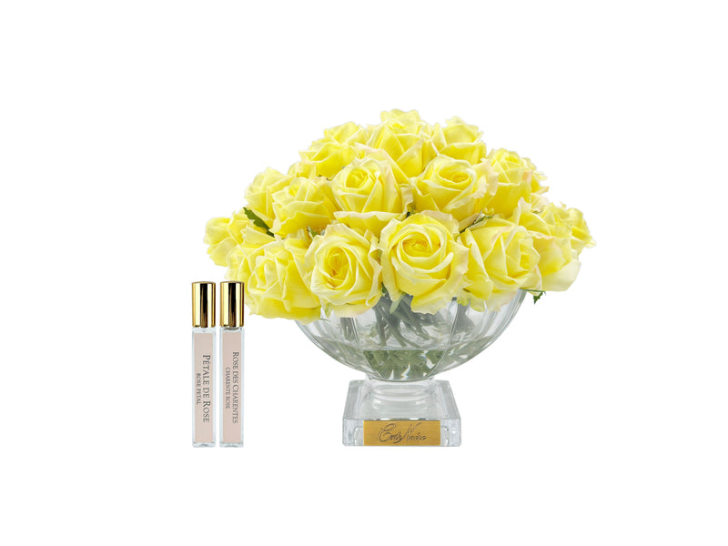 LUXURY CENTREPIECE - 37 ROSEBUDS IN YELLOW & GOLD BADGE - CPRB08