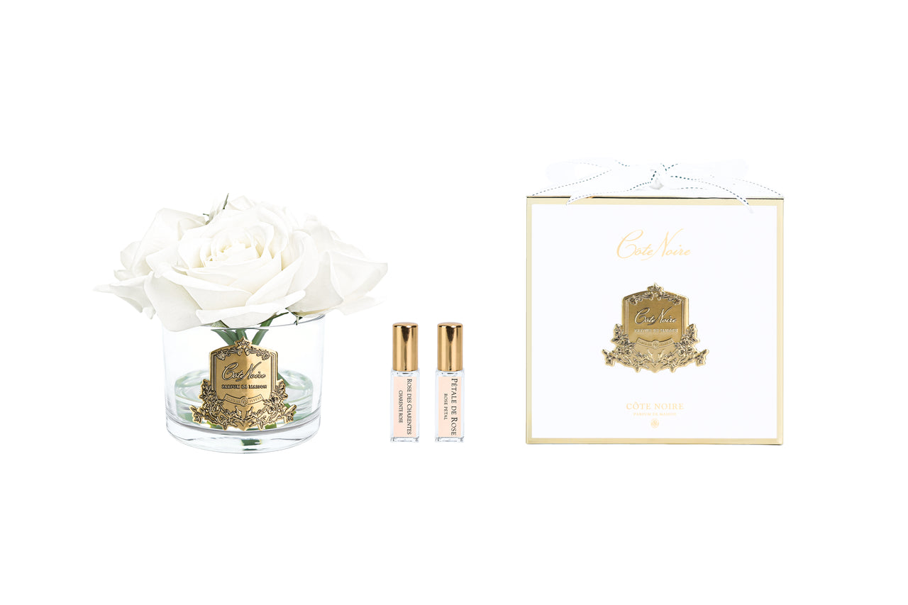 Cote Noire Perfumed Natural Touch 5 Roses - Clear with Gold Crest - Ivory White - GMR61
