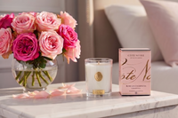 NEW Cote Noire Soy 185g Candle - White Vessel with Gold Badge - Charente Rose - CWG18554