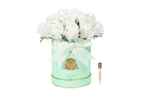 NEW - Cote Noire Hat Box Bouquet -Tiffany Blue Box with White Rose Buds- HBB01
