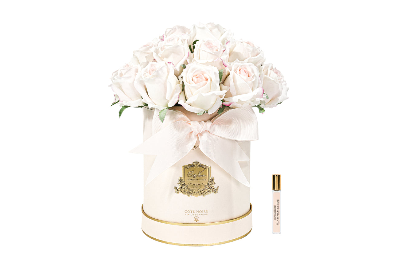 NEW - Cote Noire Hat Box Bouquet - Pink Box with Blush Rose Buds - HBB02