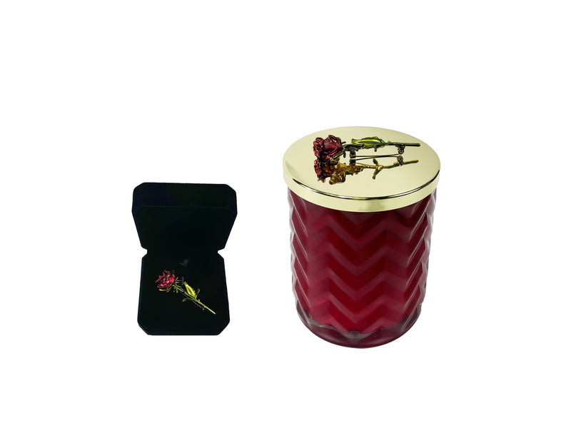 Cote Noire Rose Oud scented Herringbone candle with Scarf - Red & Gold - Red Rose Brooch - HCG07