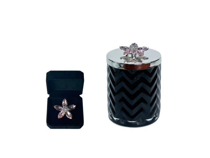 Cote Noire Pink Champagne scented Herringbone Candle With Scarf - Black & Silver - Flower Brooch -  HCS02