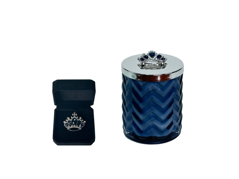 Cote Noire Un Jardin a Versailles scented Herringbone Candle with Scarf - Navy & Silver - Crown Brooch - HCS05