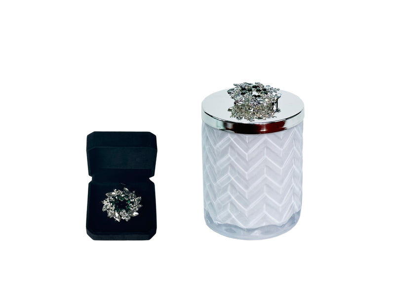 Cote Noire Belle Epoque scented Herringbone Candle with Scarf - White & Silver - Jewel Boxed Brooch - HCS06