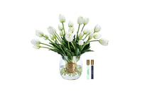 Cote Noire Heritage Tulips - Clear Vase with Gold Badge - White - HT01
