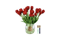 Cote Noire Heritage Tulips - Clear Vase with Gold Badge - Red - HT03