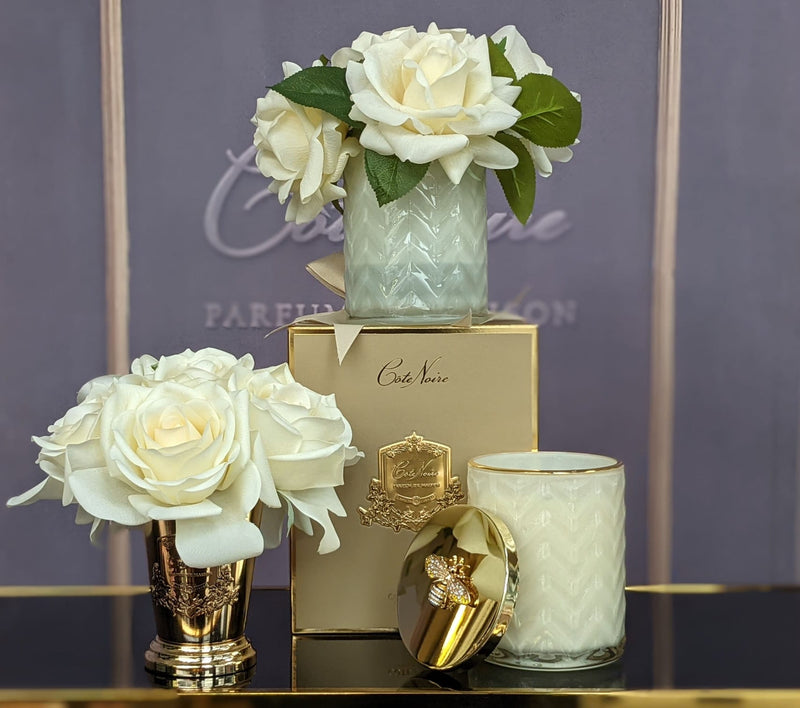 Cote Noire Herringbone Flower Cream - Champagne Roses - HCF02