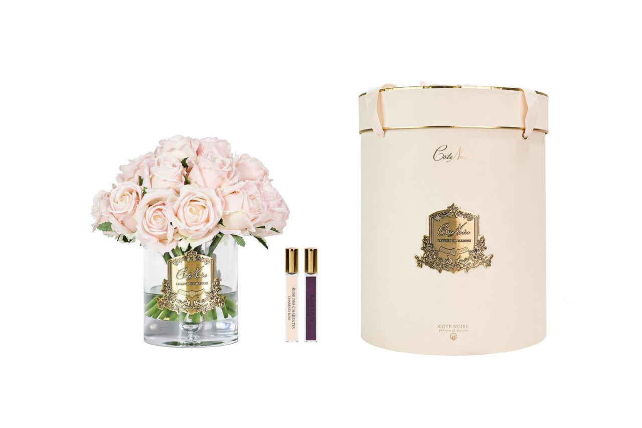 Luxury Grand Rose Bud Bouquet - Champagne Pink - Gold Badge