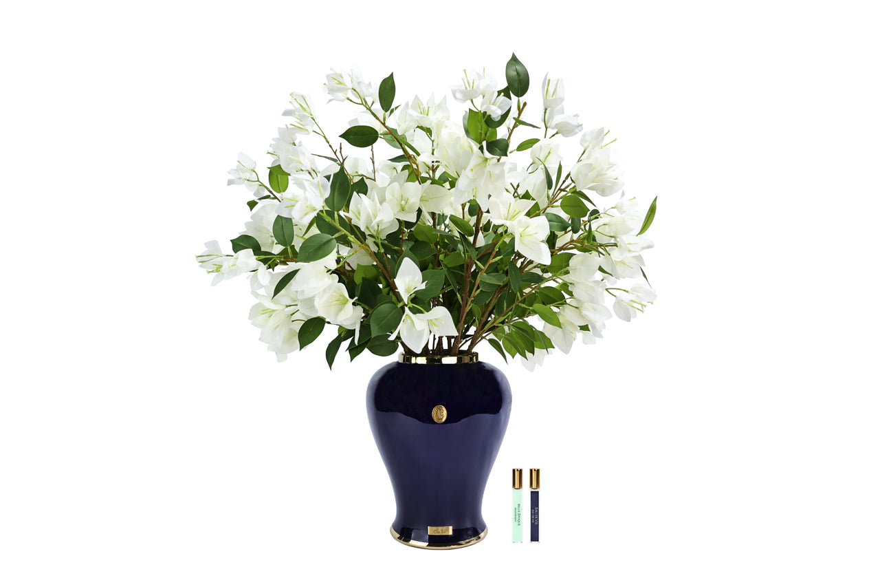 NEW - Cote Noire - Imperial Bougainvillea - Indigo Urn with White - IMPB01