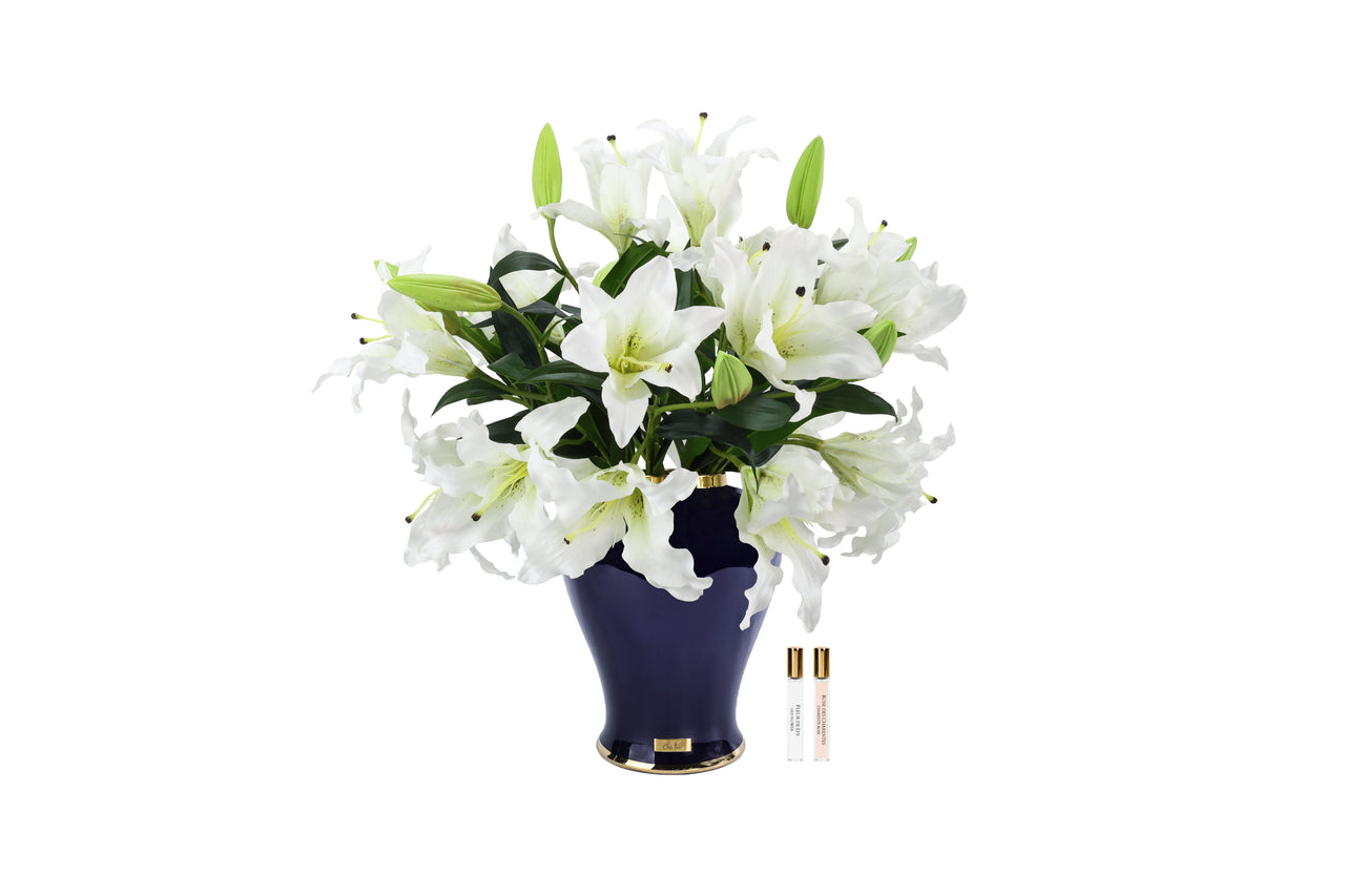Cote Noire - Imperial Lilies - White in Indigo Vase - IMPNL01