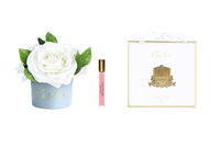 ** CLEARANCE ** Cote Noire Perfumed Natural Touch Tea Roses - White in Blue Vase - LS40