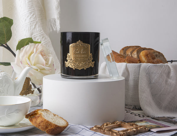 Cote Noire 450g Candle - Dark Vessel with Gold Badge - French Morning Tea