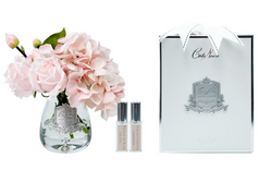 Cote Noire Tea Rose & Hydrangea Bouquet - Clear Tear Drop Glass - PINK - TRH03