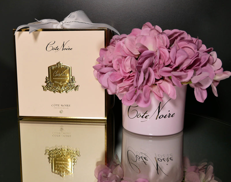 ** Clearance ** Cote Noire Perfumed Natural Touch Mauve Hydrangeas in pastel pink vase