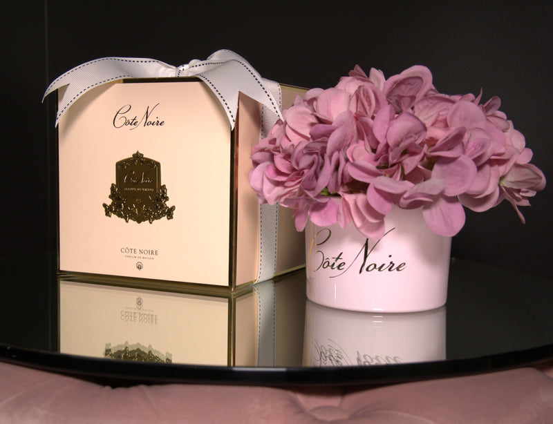 ** Clearance ** Cote Noire Perfumed Natural Touch Mauve Hydrangeas in pastel pink vase