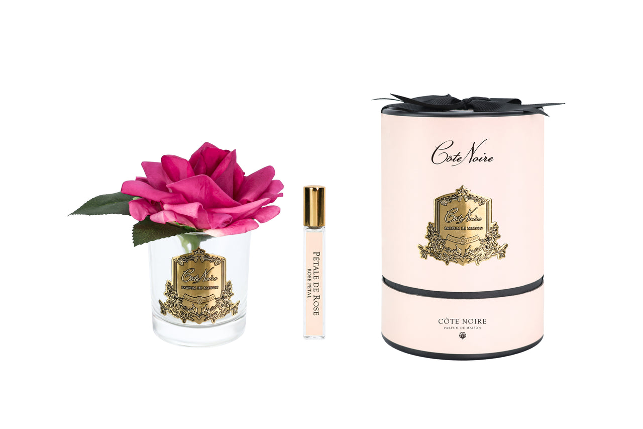New Single Rose - Clear Glass - Magenta Gold/Pink Box - RMR07