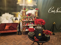 Cote Noire Luxury Centrepiece 37 Rose Bud Bouquet - Red & Gold Badge CPRB04