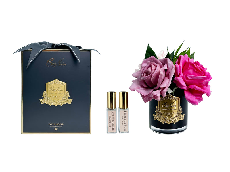 Côte Noire Perfumed Rose Bouquet - Black Glass - SFR08