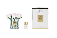 ** LIMITED ** Cote Noire Couture 9 Rose Buds - Square Clear Vase Gold & Champagne Pink - SVC915
