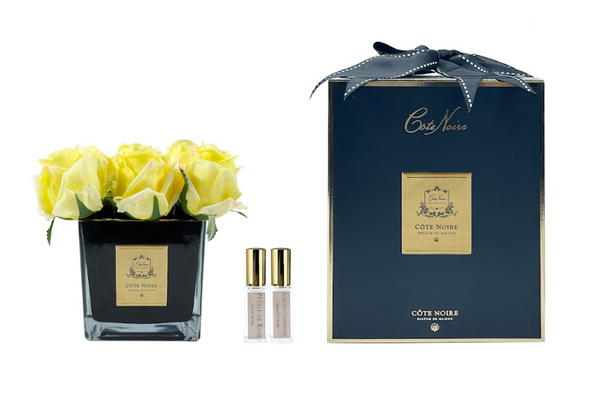Couture Square Black Vase Perfumed Natural Touch 9 Roses - Yellow