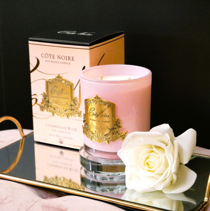 Cote Noire 75g Candle Pink Vessel with Gold Badge - Pink Champagne - CGG07518P