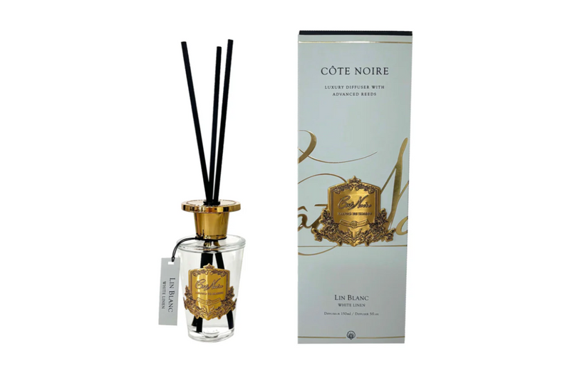 ** CLEARANCE ** Cote Noire White Linen  Diffuser - 150ml gold - GMDS150