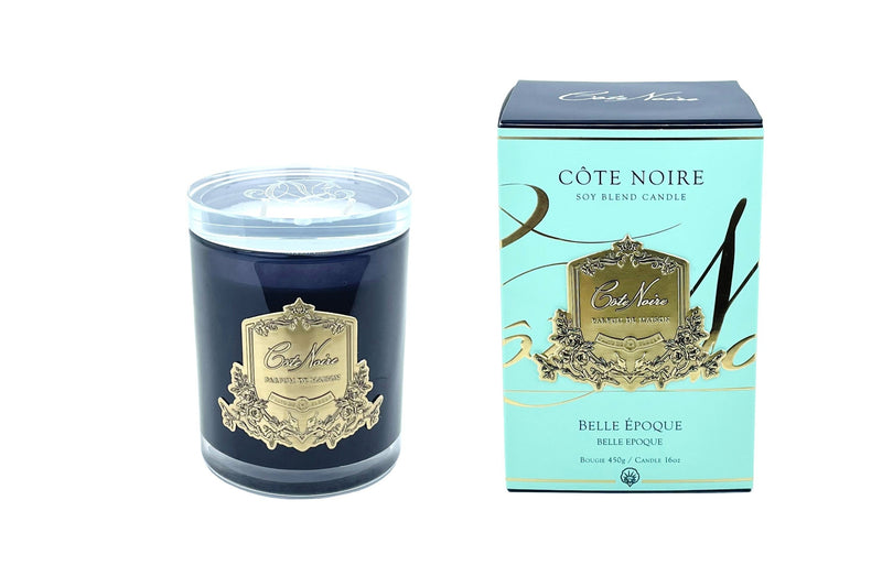 ** NEW ** Cote Noire 450g Candle - Dark Vessel with Gold Badge - Belle Epoque