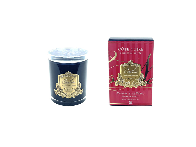 Crystal Glass Lid 450g Soy Blend Candle - Cognac & Tabacco - Gold