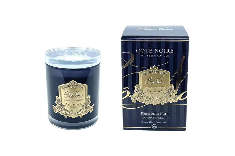 Cote Noire 450g Candle - Dark Vessel with Gold Badge - Queen of the Night
