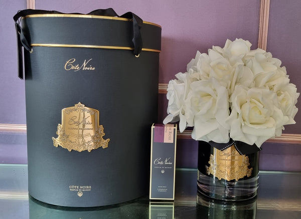 Luxury Grand Bouquet BLACK GLASS - Gold badge - Ivory White - LTWB01