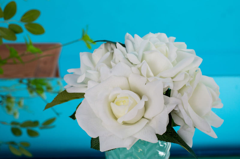 Cote Noire - Herringbone Flower Jade - White Roses - HCF51