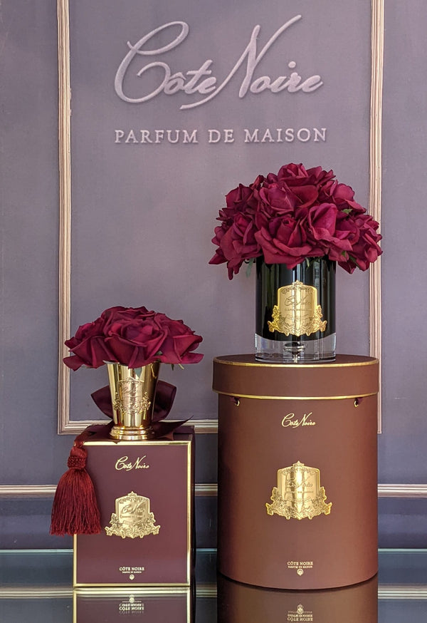 Luxury Grand Bouquet BLACK GLASS - Gold Badge - Carmine Red - Burgundy Box - LTWB04
