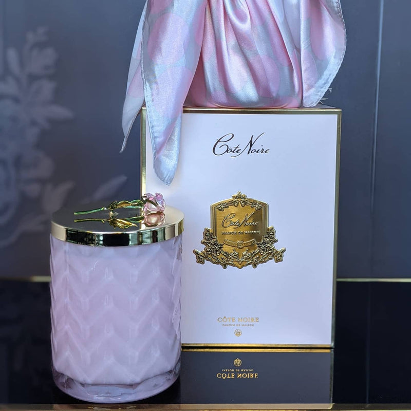 Cote Noire - Herringbone Candle With Scarf - Pink - Pink Rose lid - HCG04