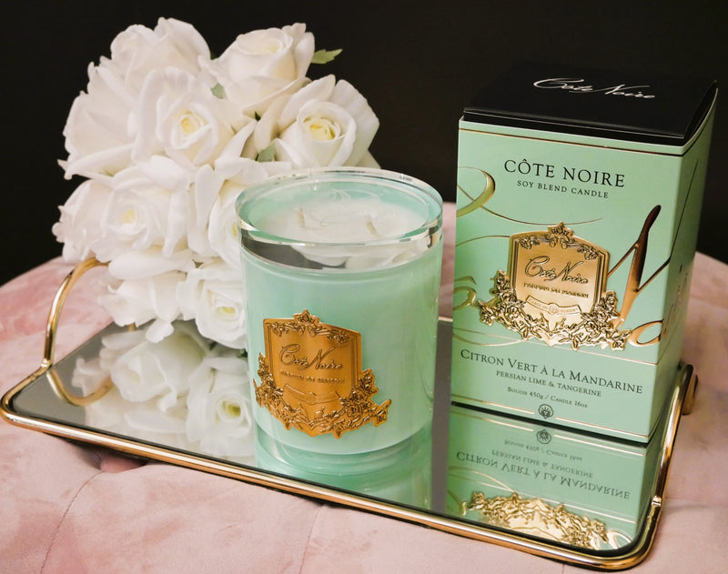 * LIMITED EDITION CANDLE * JADE BLUE VESSEL 450G CANDLE IN PERSIAN LIME WITH CRYSTAL GLASS LID