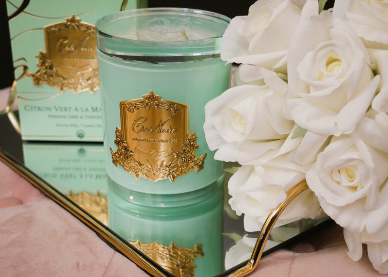 * LIMITED EDITION CANDLE * JADE BLUE VESSEL 450G CANDLE IN PERSIAN LIME WITH CRYSTAL GLASS LID