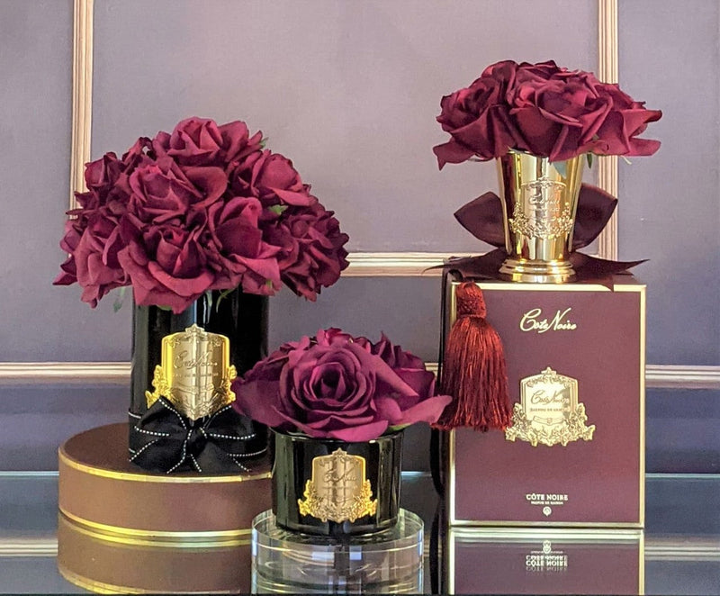 Luxury Grand Bouquet BLACK GLASS - Gold Badge - Carmine Red - Burgundy Box - LTWB04