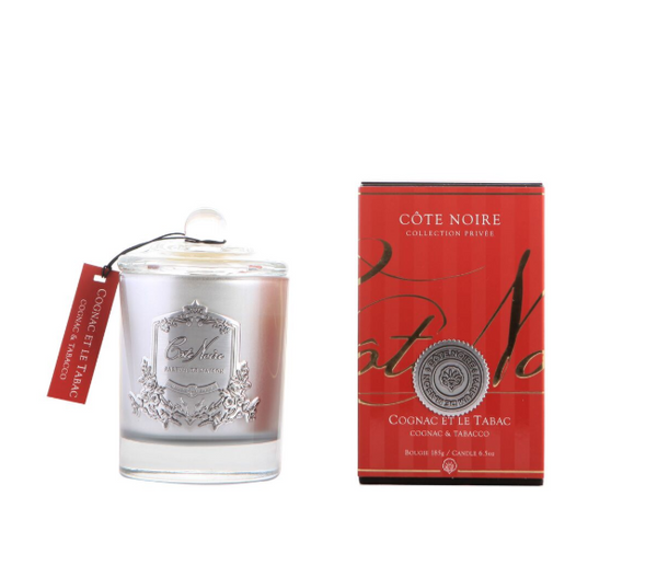 ** BUY 2 GET 1 FREE ** 185g Soy Blend Candle - Cognac & Tobacco - Silver - GMS18524